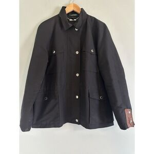 Lauren Ralph Lauren Black Field Jacket Snap Button Zip Utility Coat Lamb Trim XL